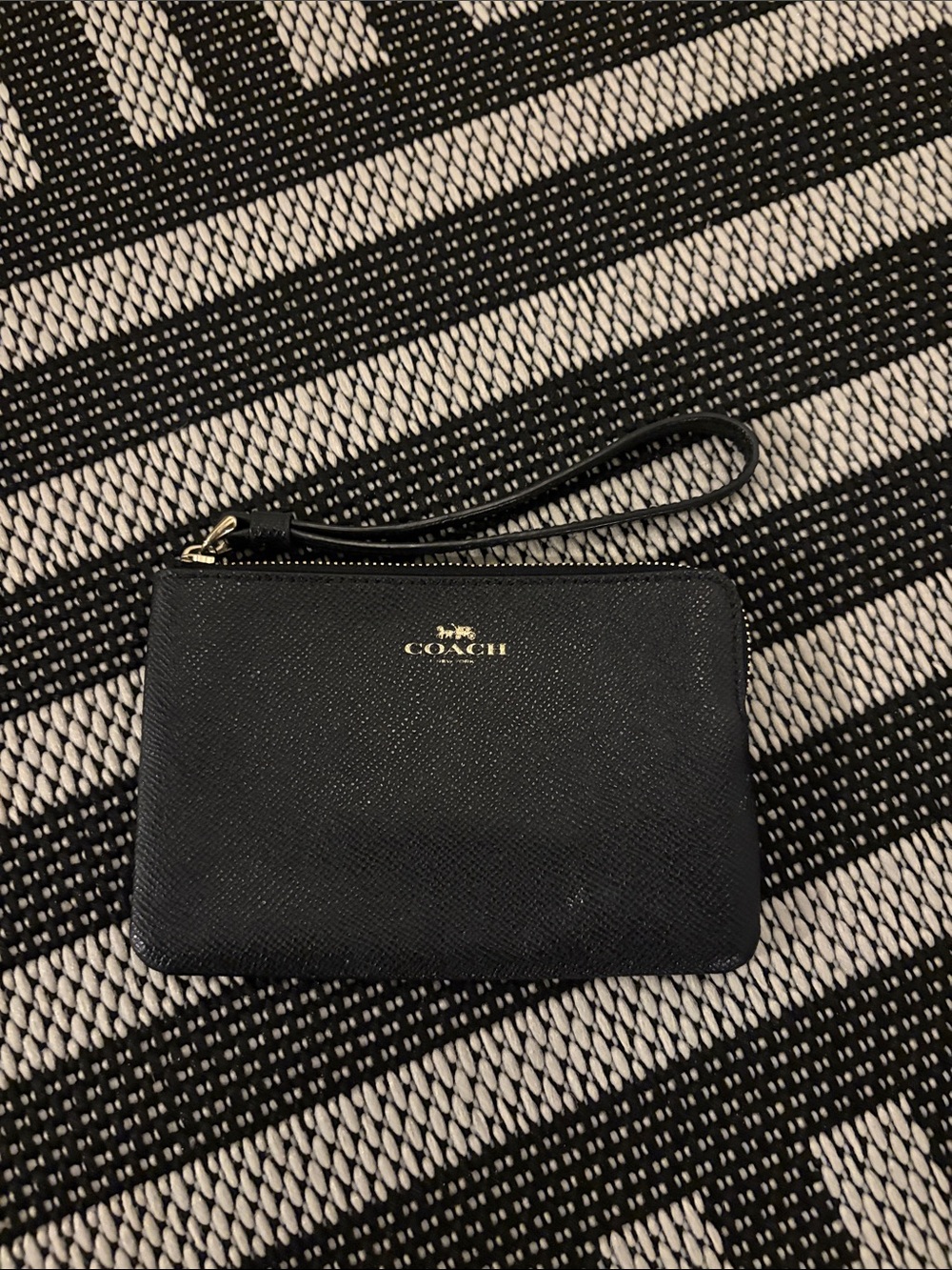 Coach Black Leather Wristlet with Gold Logo